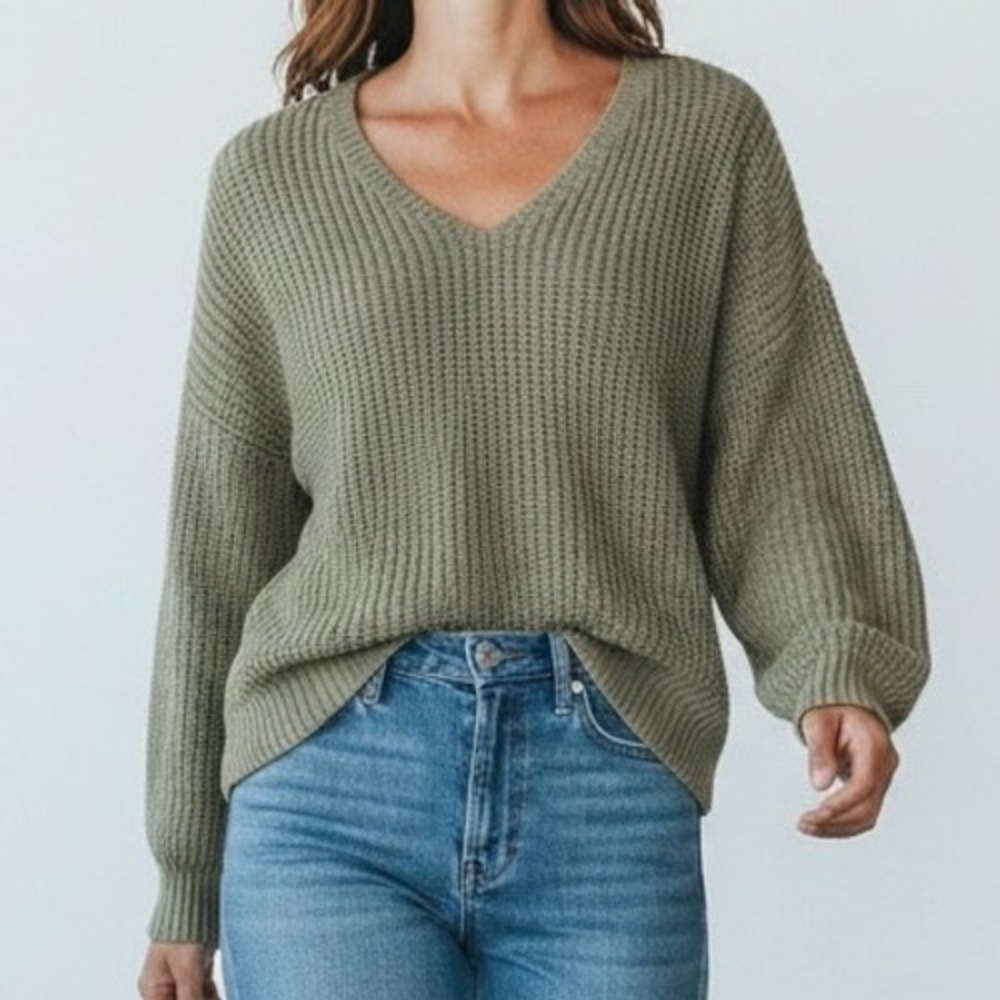 PINK Victoria's Secret Olive Green Chunky Pullover Sweater Large earthy cozy